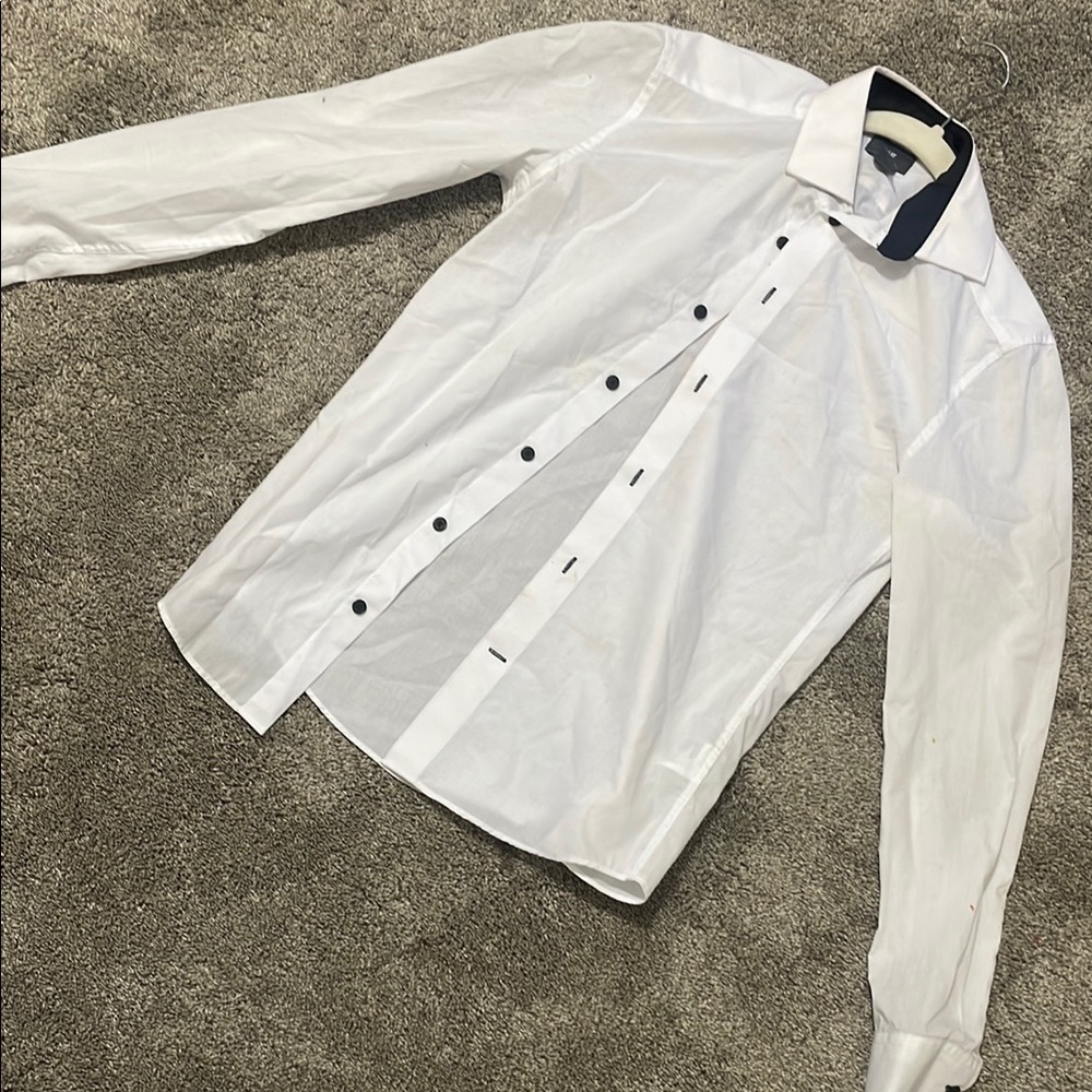 H&M White Button-Up Shirt with Black Accents